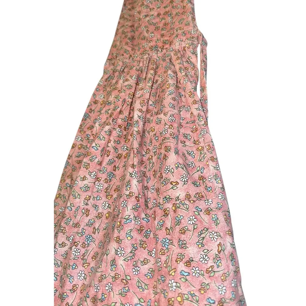 Vintage Handmade Girls Apron‎ Ditzy Floral Pink Pocket Daisy Prairie